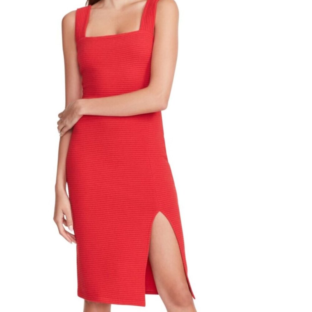 BETSEY JOHNSON Womens Stretch Sleeveless Square Neck Red Midi Sheath Dress